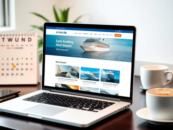 Frühbucherrabatte für Schiffsreisen mit e-hoi.de auf einem Laptop
