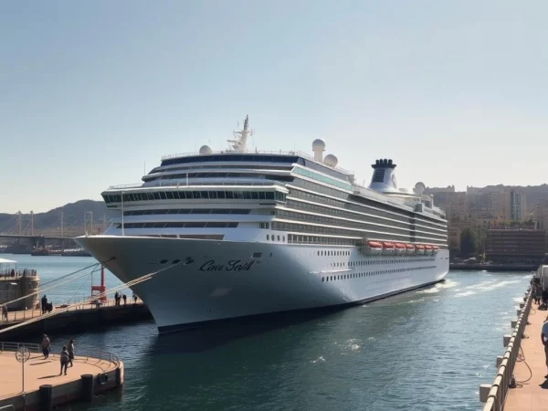Kreuzfahrtschiff im Hafen von Barcelona während einer Mittelmeer-Schiffsreise mit e-hoi.de