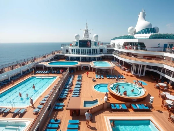 Poolbereich eines Kreuzfahrtschiffes bei einer Schiffsreise mit e-hoi.de